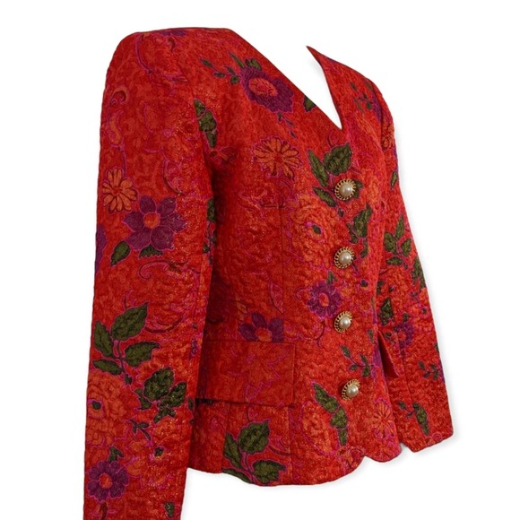 Vintage Rikki Freeman for Teri Jon Silk Metallic Floral Blazer - Picture 7 of 8